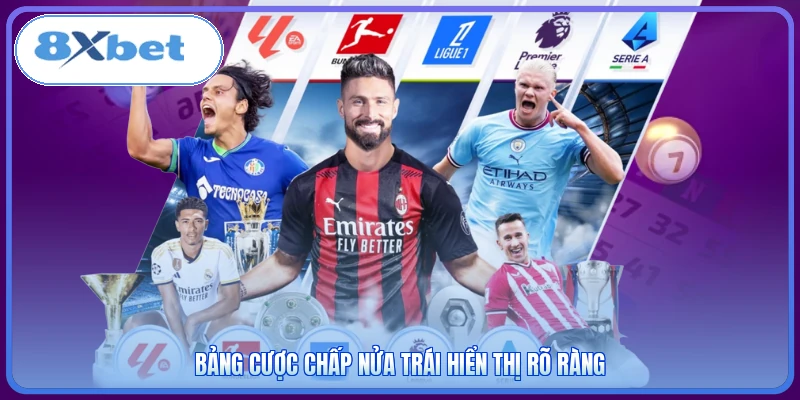 Bảng cược chấp nửa trái hiển thị rõ ràng